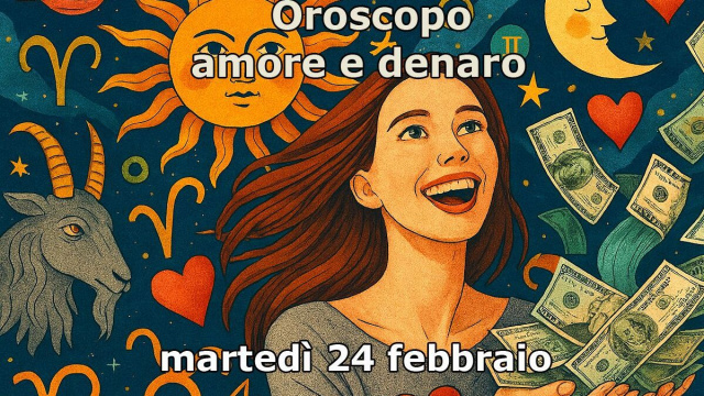 Locandina per l'oroscopo di marted&igrave; 24 febbraio su amore e denaro - &copy; Pixabay IA.