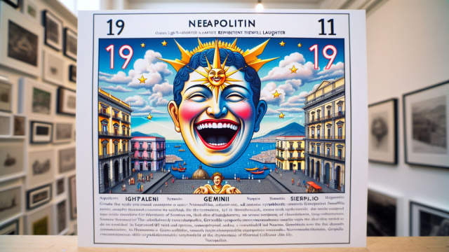 Numero 19 della Smorfia napoletana, 'a resata, per i Gemelli. &copy; Immagine creata con Dall-E