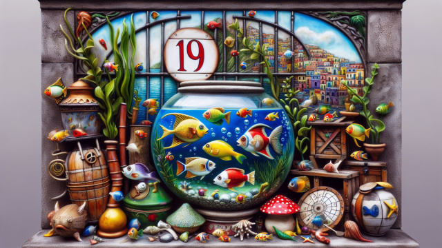Numero 19 della Smorfia napoletana, 'a risa, Acquario. &copy; Immagine creata con Dall-E