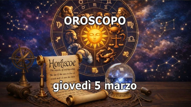 Locandina per l'oroscopo di gioved&igrave; 5 marzo e classifica - &copy; Gemini IA.