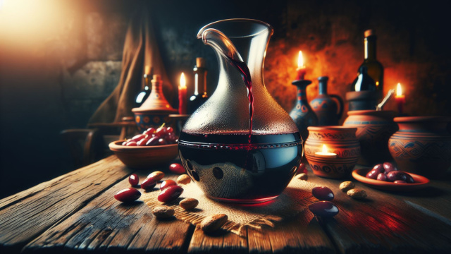 Numero 45 della Smorfia napoletana, &lsquo;o vino bbuono, oroscopo Scorpione. &copy; Immagine creata con Dall-E