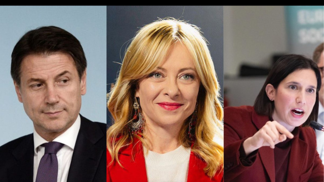 Giuseppe Conte, Giorgia Meloni ed Elly Schlein (&copy; Facebook)