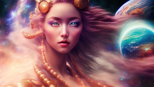 Dea con gli occhi azzurri e pianeti &copy; Immagine Pixabay