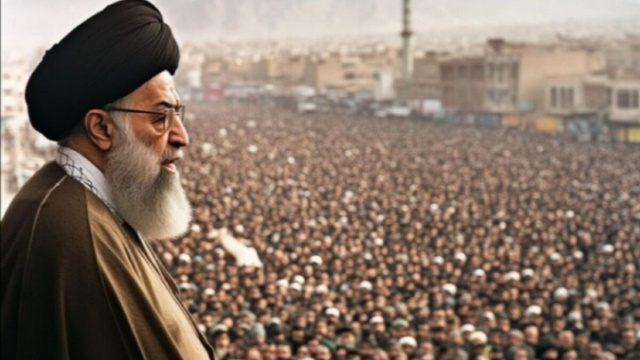 Al&iacute; Khamenei si rivolge alla folla durante una grande manifestazione pubblica.