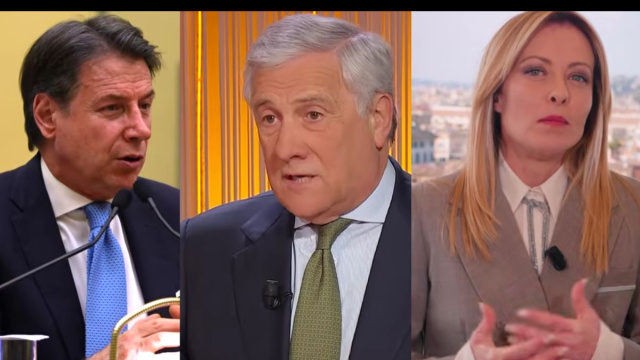 Giuseppe Conte, Antonio Tajani e Giorgia Meloni (&copy; Youtube)