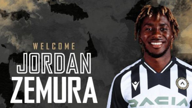 In foto Jordan Zemura e il messaggio di benvenuto dell'Udinese.