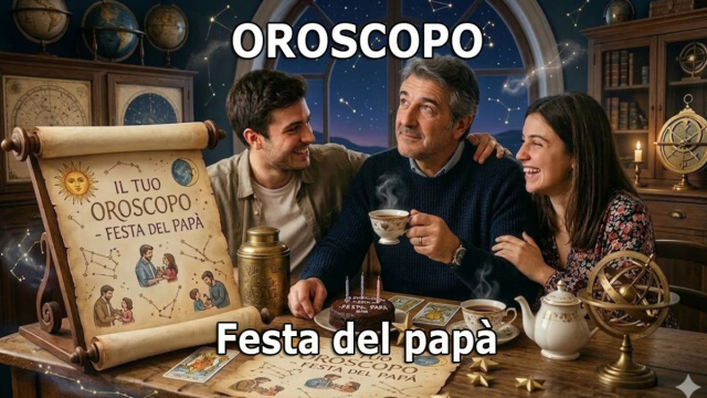 Locandina per l'oroscopo della Festa del pap&agrave; e classifica - &copy; Pixabay IA.