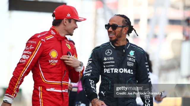 Lewis Hamilton e Charles Leclerc prima della parata dei piloti : r ... &copy; Creative Commons