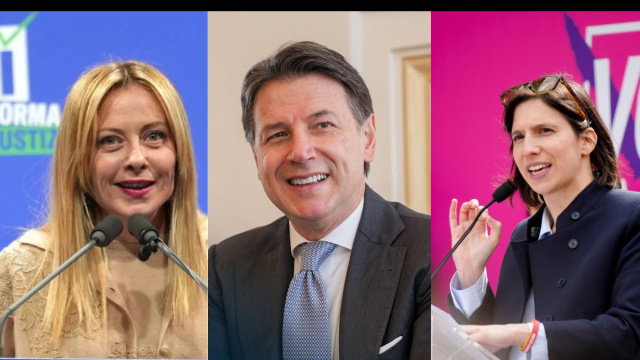 Giorgia Meloni, Giuseppe Conte ed Elly Schlein (&copy; Facebook)