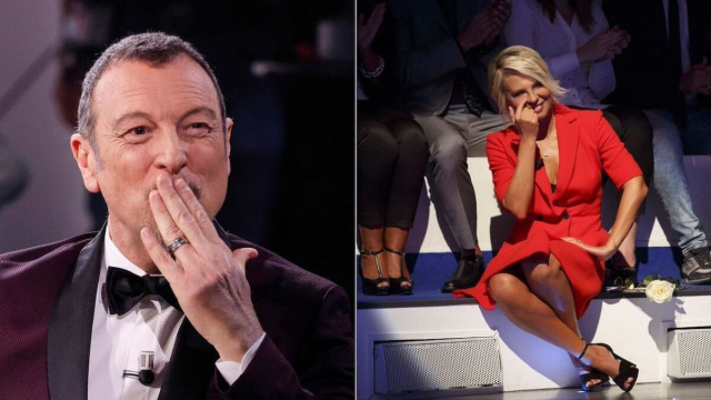 In foto Maria De Filippi e Amadeus &copy; Mediaset
