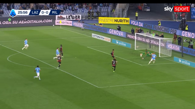 Lazio Milan - il gol di Isaksen (Screenshot da Sky).