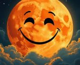 Luna arancione con faccia sorridente &copy; Grok AI X