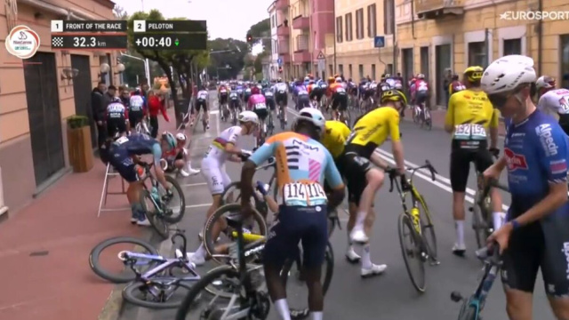 La caduta di Pogacar - &copy; Screenshot Eurosport