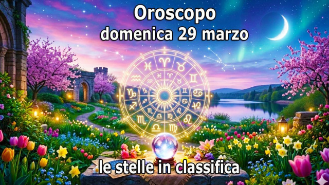 Locandina per l'oroscopo di domenica 29 marzo e classifica - &copy; Copilot IA.