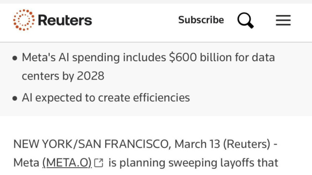 Reuters riporta che Meta sta pianificando di licenziare il 20 ... &copy; Creative Commons