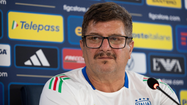 Franco Baldini in conferenza stampa (FIGC).