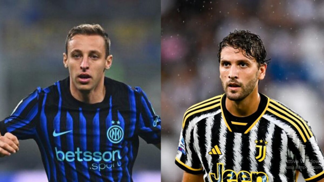 Davide Frattesi, centrocampista dell'Inter. Foto &copy; Inter. Manuel Locatelli, centrocampista della Juventus. Foto &copy; Juventus FC