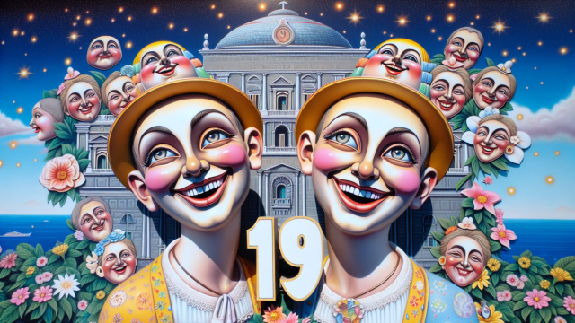 Numero 19 della Smorfia napoletana, 'a resata, abbinato ai Gemelli. &copy; Immagine creata con Dall-E