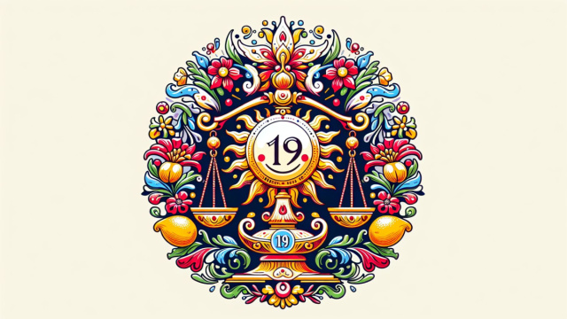 Numero 19 della Smorfia napoletana, 'a resata, Bilancia. &copy; Immagine creata con Dall-E
