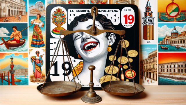 Numero 19 della Smorfia napoletana, 'a resata, risata per la Bilancia. &copy; Immagine creata con Dall-E
