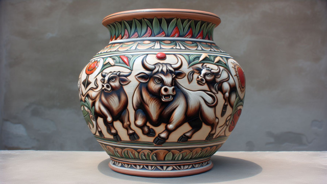 Numero 7 della Smorfia napoletana, 'o vasetto, vaso di creta per il Toro. &copy; Immagine creata con Dall-E