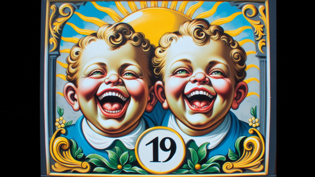 Numero 19 della Smorfia napoletana, 'a resata, Gemelli. &copy; Immagine creata con Dall-E