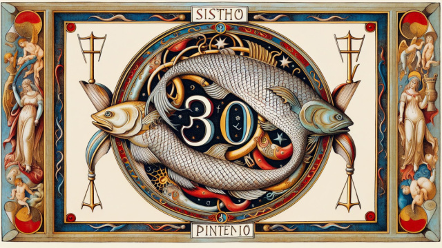 Numero 30 della Smorfia napoletana, 'e palle d&rsquo;&lsquo;o tenente applicato ai Pesci. &copy; Immagine creata con Dall-E