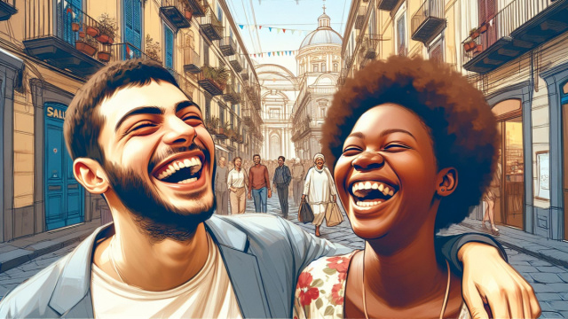 Numero 19 della Smorfia napoletana, 'a risata. &copy; Immagine creata con Dall-E