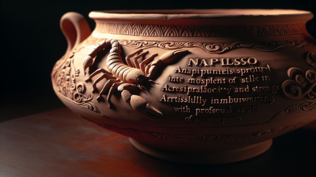 Numero 7 della Smorfia napoletana, 'o vasetto, vaso di creta per lo Scorpione. &copy; Immagine creata con Dall-E
