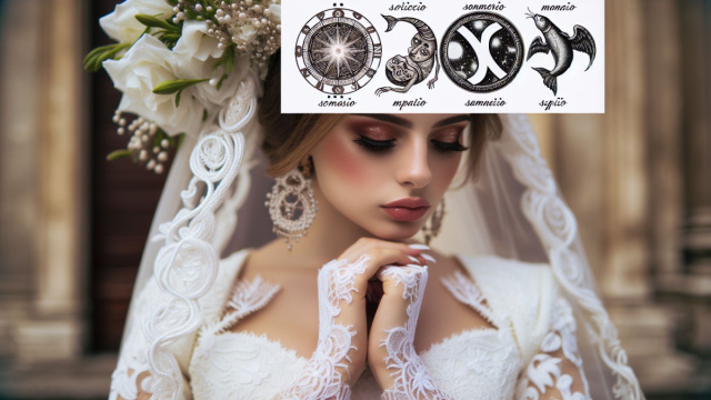 Numero 63 della Smorfia napoletana, 'a sposa, oroscopo dei Pesci. &copy; Immagine creata con Dall-E