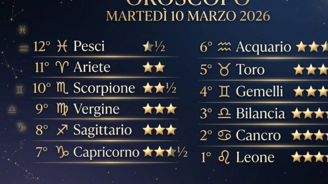 Oroscopo e classifica marted&igrave; 10 marzo