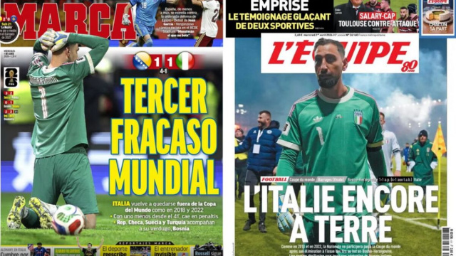 Le pagine di Marca e L'Equipe sulla disfatta azzurra.