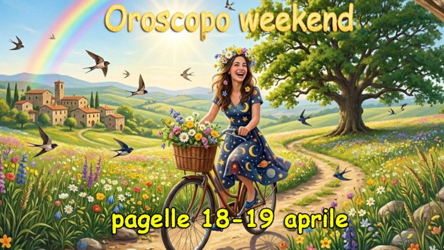 Locandina per l'oroscopo del weekend 18-19 aprile 2026 - &copy; Gemini IA.