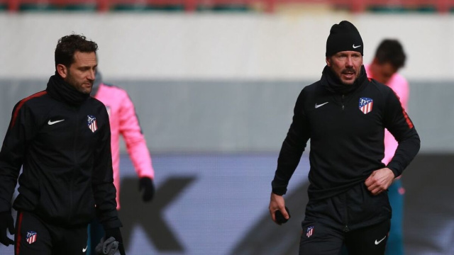 Diego Simeone in allenamento con l'Atletico.