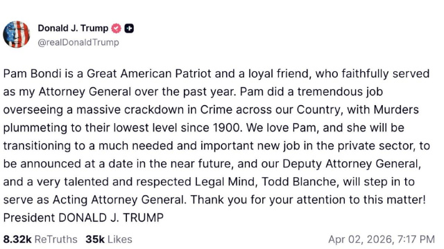 Il post di Trump sul social media Truth