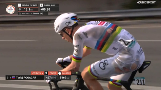 Tadej Pogacar alla Milano Sanremo - &copy; Screenshot Eurosport