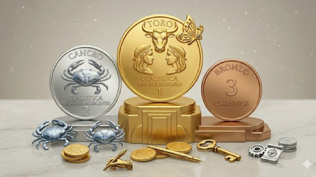Tre medaglie con oro con Toro, argento con Cancro, bronzo- - &copy;Immagine generata con Gemini Ai