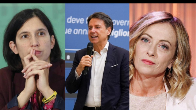 Elly Schlein, Giuseppe Conte e Giorgia Meloni (&copy; Facebook)