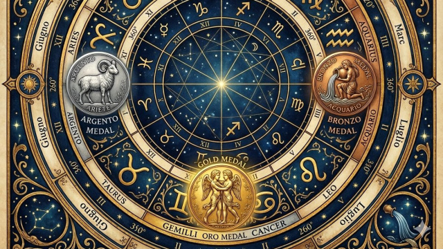 Quadrante con segni dello zodiaco con medaglie- Immagine di Gemini Ai