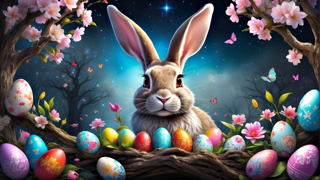 Immagine che rappresenta un coniglio circondato da uova di Pasqua &copy; Pixabay