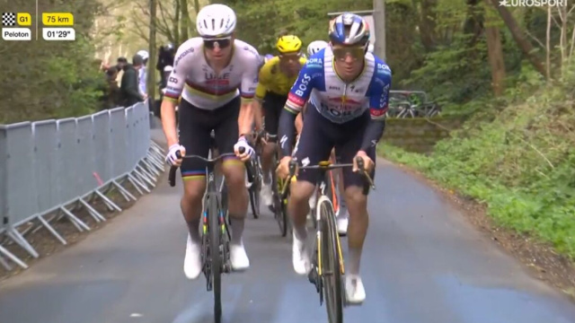 Remco Evenepoel e Tadej Pogacar al Fiandre - &copy; Screenshot Eurosport