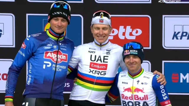 Il podio del Giro delle Fiandre - &copy; Screenshot Eurosport