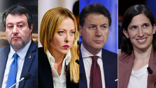 Matteo Salvini, Giorgia Meloni, Giuseppe Conte ed Elly Schlein (&copy; Facebook)