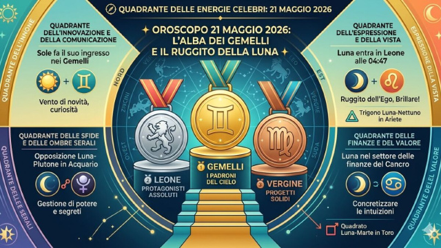 Quadrante oroscopo con medaglie e posizione pianeti- &copy; Gemini AI