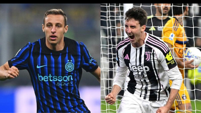 Davide Frattesi, centrocampista dell'Inter. Foto &copy; Inter. Andrea Cambiaso, esterno della Juventus - Foto da &copy; Juventus FC