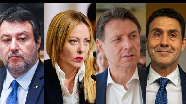 Matteo Salvini, Giorgia Meloni, Giuseppe Conte e Roberto Vannacci (&copy; Facebook)