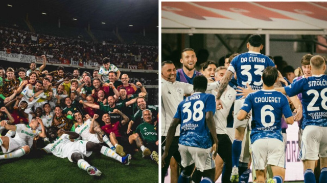 Roma e Como esultano per l'ingresso in Champions (Instagram).