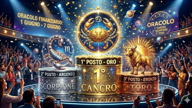 Podio dal 1 al 7 giugno 2026: 1&deg; Posto Cancro, 2&deg; Scorpione, 3&deg; Toro- &copy;Gemini AI