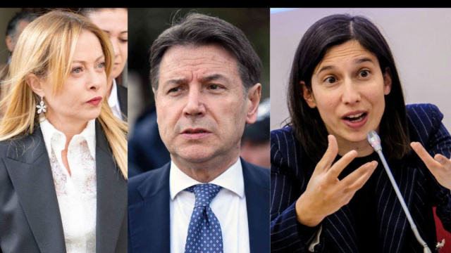 Giorgia Meloni, Giuseppe Conte ed Elly Schlein (&copy; Facebook)