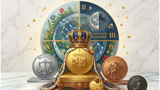Quadrante con medaglia d'oro con Gemelli, argento con Bilancia, bronzo con Acquario- &copy; Gemini AI